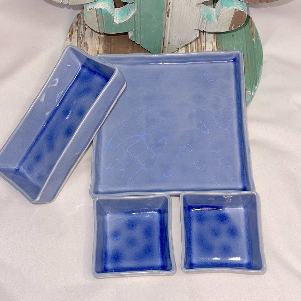 🔥 SALE Blue Square & Rectangle Porcelain Dish Set Serveware dishes